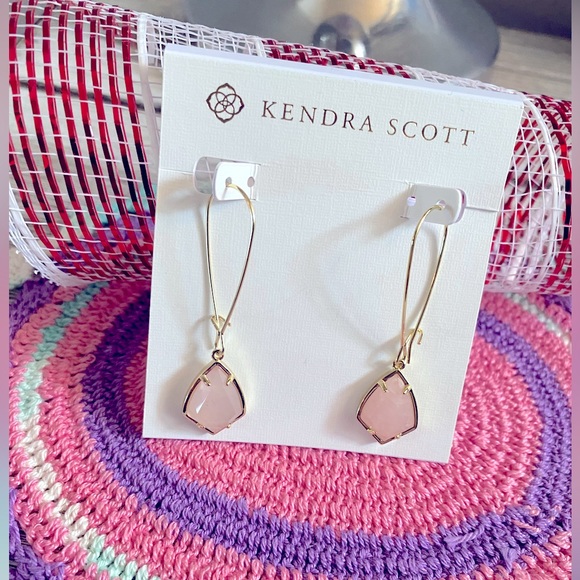 Kendra Scott Carrine Drop Earrings ✨ Rose Quartz | Gold - Picture 1 of 6